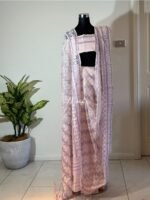 Saree baby pink with offwhite lavender