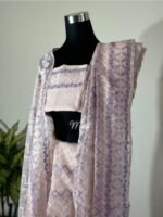 Saree baby pink with offwhite lavender - Image 2