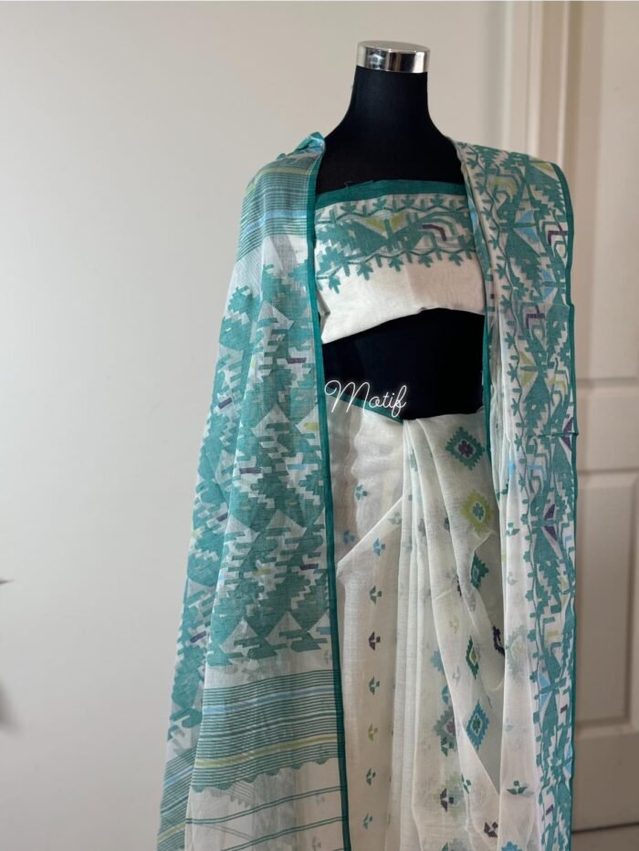 Saree turquoise cotton - Image 4