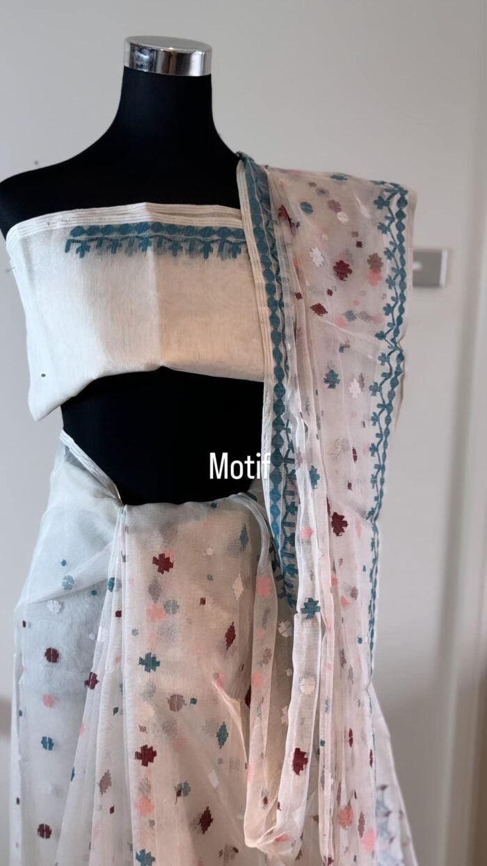 Saree white with blue touch - Image 3